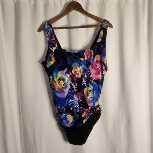 GREAT LENGTHS Swim Womens 18 Swimsuit One Piece Blue Floral Padded